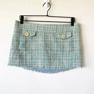 Hollister Co. Vintage Y2K Tweed Mini Skirt Blue & Yellow Lowrise Size 7